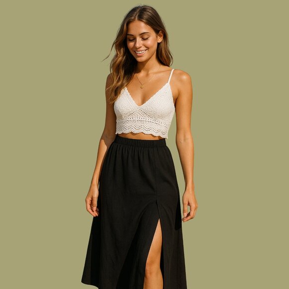 GAP Black Linen-Blend Midi Skirt with Side Slit – Size M - Picture 1 of 7